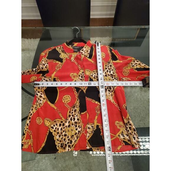 Color Fx Womens Multicolor 100% Silk Collared Long Sleeve Button Down Shirt L - Picture 10 of 13